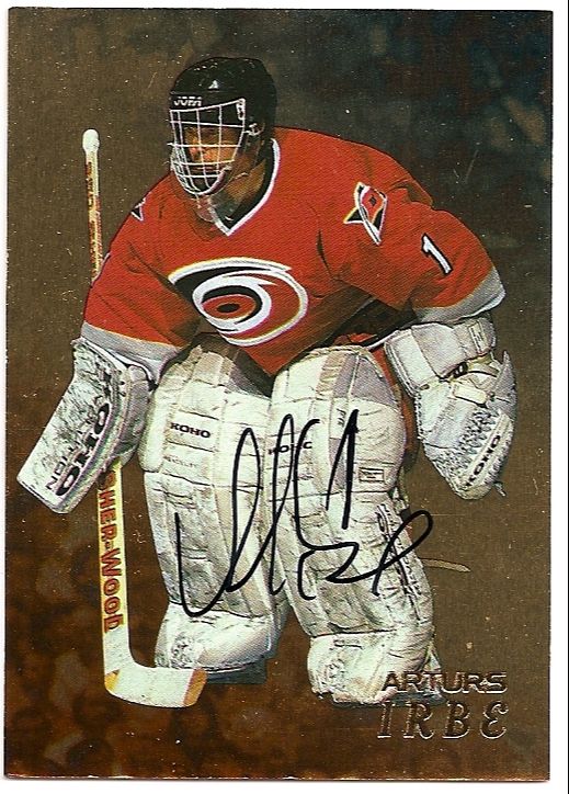 Artus Irbe autographed Hockey Card (Carolina Hurricanes) 1998